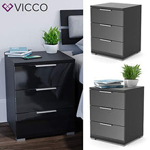 Vicco Comodino Nero lucido Con 3 cassetti Comò cassettone
