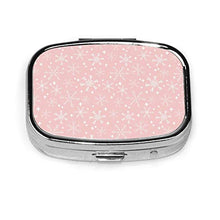 Scatola quadrata per pillole con fiocchi di neve invernali, fiocchi di neve rosa pastello, con fiocchi di neve, ideale per le vacanze, per pillole da viaggio, per integratori di vitamine