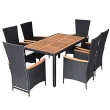 SKM Set da Pranzo da Giardino 7 pz in Polyrattan e Acacia Nero (66.5kg) Nero-8013