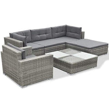 OUSEE Set Divani da Giardino 6 pz con Cuscini in Polyrattan Grigio