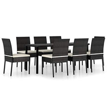 SKM Set da Pranzo da Giardino 9 pz in Polyrattan Nero (63.85kg)