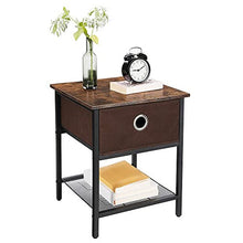 VASAGLE Set di 2 Tavolino da Salotto, Comodino con Cassetto in Tessuto, Struttura Resistente in Acciaio, Soggiorno Camera da Letto, Assemblaggio Semplice, Marrone Vintage e Nero