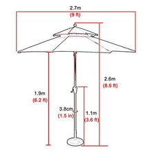 Ombrellone da Giardino/ Balcone/ Terrazzo Ø 2,7 M / 9 Piedi Il Giro Ombrellone Da Giardino Per Tavolino Da Caffè, Ombrelloni Da Giardino Da Esterno Con Manovella, Doppio Baldacchino E Asta In Metallo