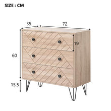 Comodino con 3 cassetti, Comodino per camera da letto, legno, 72x35x75.5cm