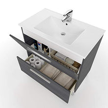 MarinelliGroup Mobile Bagno 80 cm con lavabo in Ceramica e Specchio con cassetti Grigio Cenere Petalo