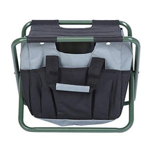 Sgabello Pieghevole per Giardinaggio Doppio con 7 Tasche Borsa per Strumenti di Stoccaggio per Pesca in Campeggio Beach Grigio Nero