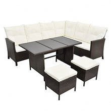 Tidyard Set Divani da Giardino 4 pz con Cuscini in Polyrattan Marrone, Set Divani da Giardino, Set Divani da Giardino da Esterno 220 x 172 x 82 cm