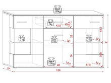 3xEliving Cassettiera moderna Izabela, 150 cm, nero lucido