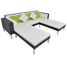 SKM Set Divani da Giardino 4 pz con Cuscini in Polyrattan Nero (51.2kg)
