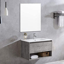 Mobile Bagno Sospeso con Lavabo e Specchio Salvaspazio in Legno MDF e Ceramica Elegante (Grigio Rovere 80cm.)