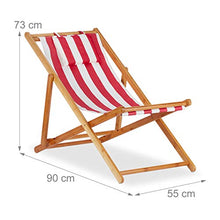 relaxdays Sedia, Set da 2, Sdraio Mare Pieghevole in bambù, Fodera in Tessuto con Cuscini, Rosso, Strisce Rosse