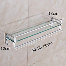 XBSXP Mensola in Vetro temperato mensole per Bagno a Parete, Acciaio Inossidabile Cromato Rifinito con 2 Ganci (Colore: Oro, Dimensioni: 50 cm)