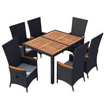 SKM Set da Pranzo da Giardino 7 pz in Polyrattan e Acacia Nero (66.5kg) Nero-8013