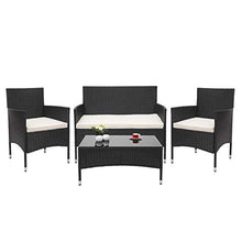Mendler Salottino da Esterno Giardino HWC-F55 polyrattan Nero con Cuscini Avorio