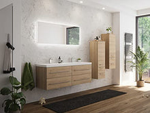 Set di mobili da bagno PersepolisXL rovere chiaro con 2 colonne e specchio a LED