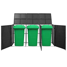 OUSEE Copribidone Triplo Spazzatura Nero 229x78x120 cm in Polyrattan