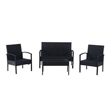 Outsunny Set Mobili in PE Rattan da Esterno con Tavolino, 2 Poltrone e Divano con Cuscini, Nero