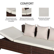 Outsunny Divano da Esterno Convertibile in Rattan Marrone, Salotto Mobile da Giardino con Cuscini Imbottiti, 220x68x62cm