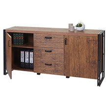 Cassettiera credenza design HWC-A27 40x160x80cm metallo MDF colore rovere