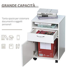 homcom Cassettiera Portadocumenti da Ufficio in Legno Bianco con 2 Cassetti, 4 Ruote Ominidirezionali, 40 x 35 x 60cm