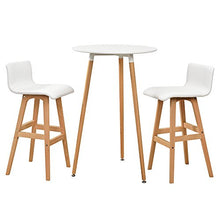 [en.casa] Bancone Bar + 2 x sgabelli da Bar Set (faggio-Bianco) Similpelle + MDF