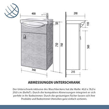Planetmöbel - Set di mobili da bagno per ospiti, mobiletto in ceramica con specchio (lavabo + specchio, calcestruzzo)