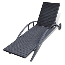 vidaXL Lettino Prendisole Poli Rattan con Cuscino 2 Ruote Nero Sdraio Giardino