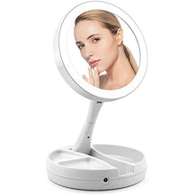 Asffdhley Specchio Trucco 10X Ingrandimento Illuminato Doppio Lato Specchio Trucco LED Bagno Viaggio Pieghevole Per