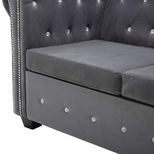 FAMIROSA Divano Chesterfield a 3 Posti in Velluto 199x75x72 cm Grigio