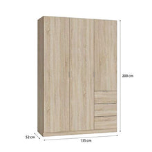 Armadio Armadietto Guardaroba Robusto Resistente Multiuso con 3 Ripiani 3 Ante Battente e Asta Appendi Abiti Salisburgo Arredo Camera da Letto Salotto Ingresso 200 x 135 x 52 cm Colore Rovere