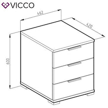 Vicco Comodino Bianco Tavolo da Notte Con 3 cassetti Comò cassettone
