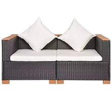 GOTOTOP Divano Angolare da Giardino,Divano da Esterno 2 Posti,con 2 Cuscini di Seduta e 2 Cuscini per Lo Schienale,in Polyrattan,Nero e Marrone,69.5 x 69.5 x 57.5 cm