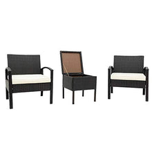 SUFUBAI - Set da 3 pezzi, in rattan intrecciato con mobili da giardino con 2 sedie e 1 tavolino da caffè con contenitore per giardino, veranda