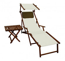 Erst-Holz Lunga Sedia a Sdraio Bianca Ecrù con poggiapiedi Parasole tavolino e Cuscino Scuro 10-303FSTKD