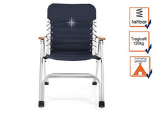 Set di 2 sedie pieghevoli da barca con braccioli in legno e stampa di bussola, colore: blu navy