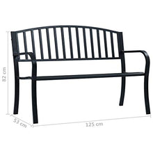 OUSEE Panchina da Giardino 125 cm Nera in Acciaio