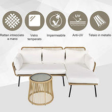 Outsunny Set 3 Pezzi Mobili da Giardino in Rattan, Divano 2 Posti con Chaise Longue e Tavolino, Beige e caffè