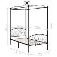 SKM Letto a Baldacchino Nero in Metallo 90x200 cm (22.8kg)