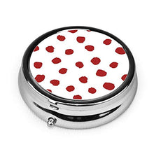 Scatola rotonda per medicina portatile, mini portapillole in metallo, dispenser per pillole, borsa da tasca, regalo da viaggio, a pois rossi e bianchi