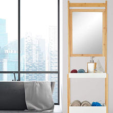 Relaxdays Scaffale Bagno in Bambù, con Specchio, 3 Ripiani, Design alto & aperto, per Corridoio, HLP: 162x40x30 cm,legno