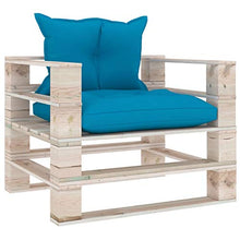 vidaXL Divano da Giardino in Pallet con Cuscini Blu in Legno di Pino