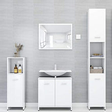 Irfora Mobiletto Bagno, Set Mobili da Bagno, Mobile Specchio Bagno, Mobiletto Salvaspazio, Arredo Bagno, in Truciolato Bianco Lucido