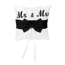WINOMO Anello di nozze cuscino cuscini Mr Mrs fiocco di nastro in raso (bianco nero)