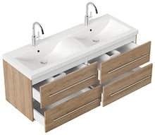 Set di mobili da bagno PersepolisXL rovere chiaro con 2 colonne e specchio a LED
