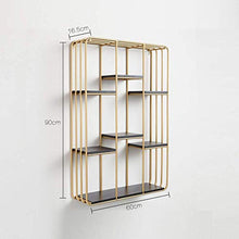Semplicità Elegante Scaffale a Muro Scaffalature Sospese Scaffali Rettangolari in Ferro Battuto Libreria in Legno per Camera da Letto Grata, 4 Strati, HJJ, Oro, 60x16.5x90cm