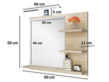 DOMTECH Specchio da bagno con ripiani e illuminazione a LED, in rovere, specchio da parete a LED