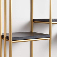 Semplicità Elegante Scaffale a Muro Scaffalature Sospese Scaffali Rettangolari in Ferro Battuto Libreria in Legno per Camera da Letto Grata, 4 Strati, HJJ, Oro, 60x16.5x90cm