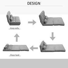 homcom Divano da Terra Pieghevole a Lettino, Schienale Reclinabile su 7 Livelli e Cuscini, 130x73x60cm Grigio Chiaro