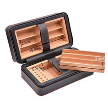 SMEJS Portatile Nera in Pelle Cigar Humidor Viaggi - Sigaro Desktop idratante con Il Vassoio Cigar Box