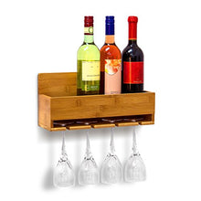 Relaxdays Cantinetta, 17x37x11,5, Portabottiglie con Portabicchieri in bambù, per 4 Bottiglie di Vino, Naturale, Marrone, 36x11.5x17 cm